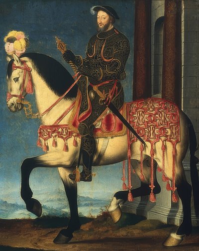 Retrato equestre de Francisco I, rei da França. Por volta de 1540 de François Clouet