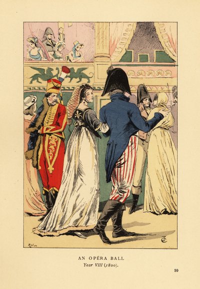 Convidados da moda em um baile de máscaras de François Courboin