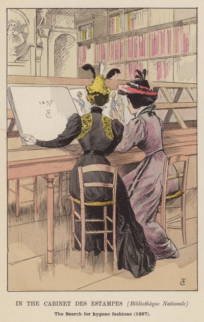 No Cabinet des Estampes, Bibliothèque Nationale, a busca por modas passadas, 1897 de François Courboin
