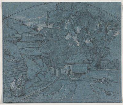 Paisagem com dois monges, c. 1840 de François Edouard Bertin