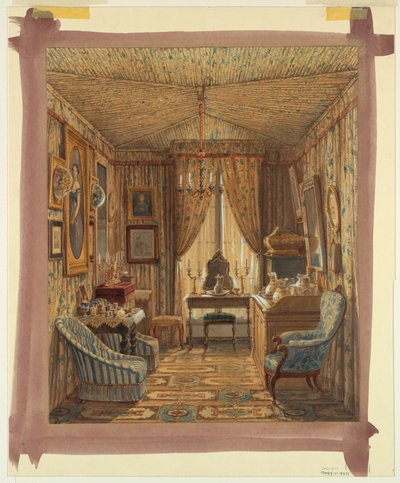 Desenho, Interior de um camarim com teto de tenda, 1848 de Francois Etienne Villeret