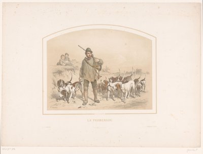 Caçador com dez cães de caça La promenade (título no objeto) de François Grenier