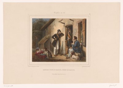 Caçadores encontram o guarda-caça pela manhã Rendezvous du matin, chez le garde (título no objeto) Caçadores com armas (título da série) Chasses au Tir (título da série no objeto) de François Grenier