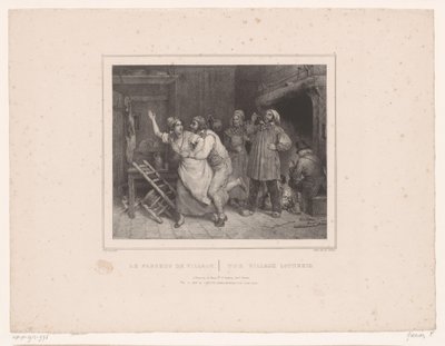 O homem tenta abraçar a mulher na estalagem
Le farceur de village / The village lotherio (título sobre o objecto)
Doze representações de várias figuras (título da série)
Album de douze sujets (...) (título da série) de François Grenier