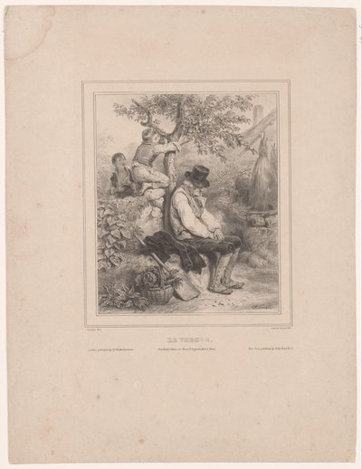 Dois rapazes a apanhar maçãs de um agricultor adormecido
Le verger (título sobre o objecto) de François Grenier