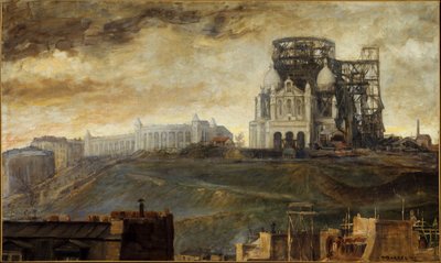 O Butte Montmartre com o Sacré-Coeur em construção, ca. 1890 (óleo sobre tela) de François Marius Borrel