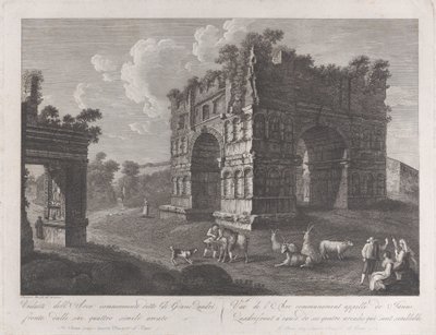 Vista do Arco de Janus, com pastores e cabras em primeiro plano, 1795-1800., 1795-1800. de François Morel