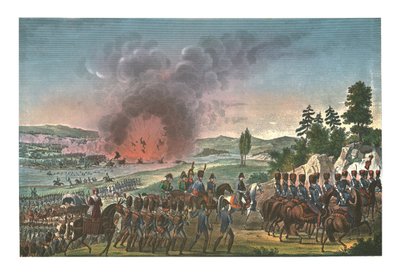Retirada dos franceses após a batalha de Leipzig, 19 de outubro de 1813, c1850 de François Pigeot