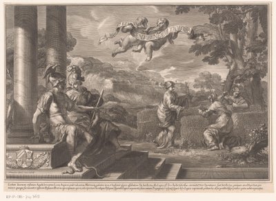 Personificações sentadas de Gênio e Filosofia com ninfas plantando rosas de François Spierre