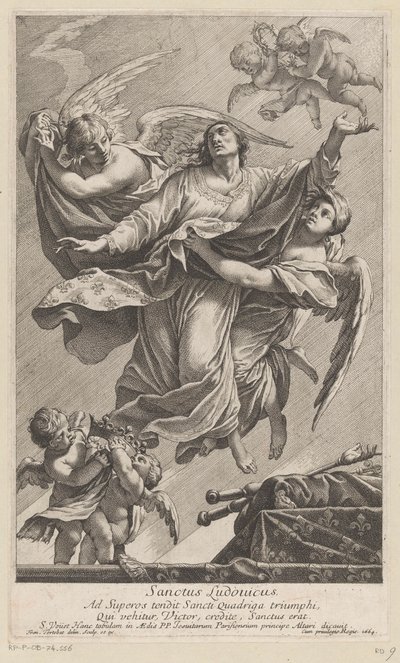 São Luís IX levado para o céu por dois anjos
Sanctus Ludovicus (título sobre o objecto) de François Tortebat