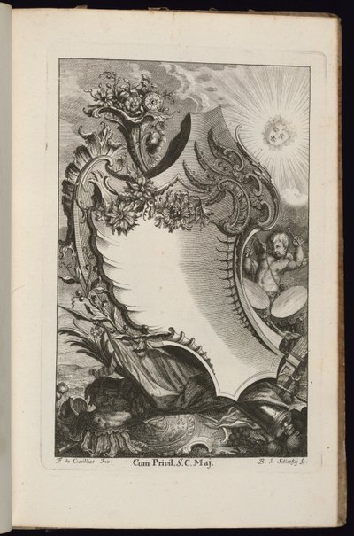 Cártula com Cornucópia e Sol, Livre de Cártulas Irréguliers (Livro das Cártulas Irregulares) de François de Cuvilliés the Elder