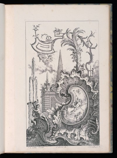 Cartucho com Obelisco e Palma, Novo Livro de Peças de Fantasia de François de Cuvilliés the Elder