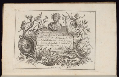 Cartouche com busto retrato, Livre de Cartouches Irréguliers (Livro de Cartouches Irregulares) de François de Cuvilliés the Elder