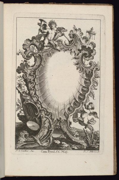 Cartucho com Trompetes de Putto, Livro de Cartuchos Irregulares de François de Cuvilliés the Elder
