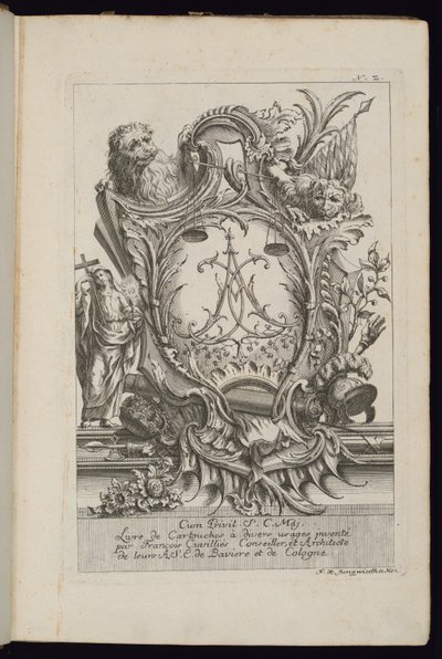 Cartucho com dois leões e uma cifra, livro de cartuchos para diferentes usos de François de Cuvilliés the Elder