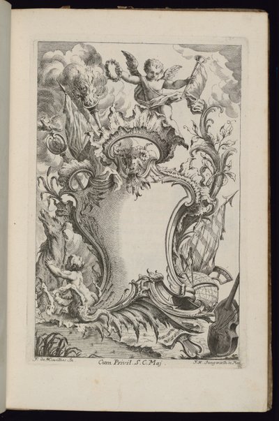Cartucho com um gênio, livro de cartuchos para diferentes usos de François de Cuvilliés the Elder