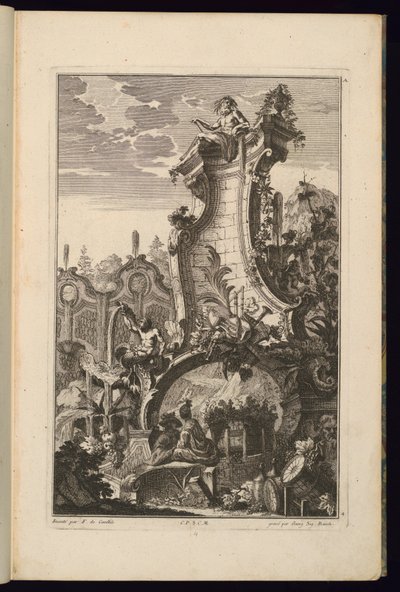 Design para fonte com troféu de instrumentos musicais de François de Cuvilliés the Elder