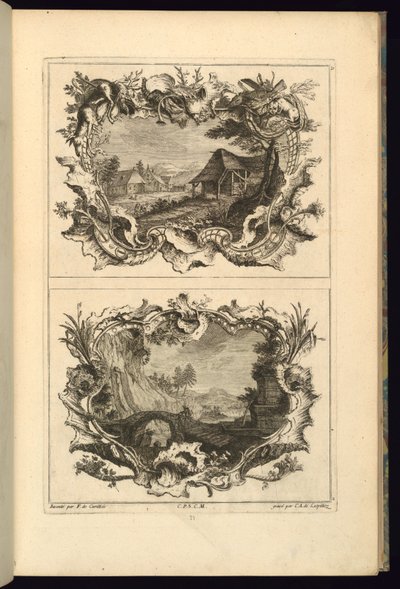 Design para dois cartuchos de François de Cuvilliés the Elder