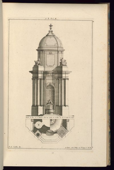 Elevação e plano para uma fonte pública de François de Cuvilliés the Elder