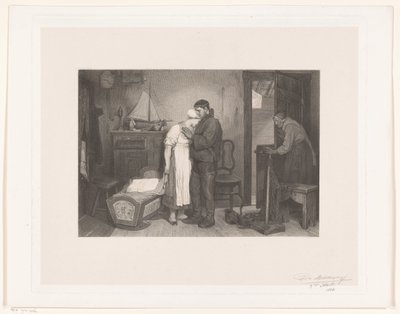Visser Interior com um casal de luto em um berço vazio de François de Meersman (signed by artist)