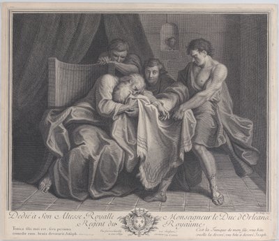 Jacó chorando no manto de seu filho enquanto seus outros filhos o puxam para longe dele, 1724. de François de Poilly
