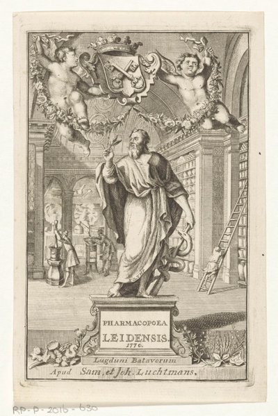 Asclepius
Página de título para: S.n., Pharmacopoea Leidensis, amplissimorum magistratuum auctoritate instaurata, 1770 de François van Bleyswijck