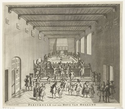 Tribunal da Holanda em sessão, c. 1700
Pleitrolle van den Hove van Holland (título sobre o objecto) de François van Bleyswijck