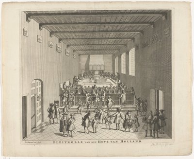 Tribunal da Holanda em sessão, c. 1700
Pleitrolle van den Hove van Holland (título sobre o objecto) de François van Bleyswijck