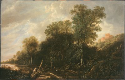 Paisagem arborizada com mulheres a tomar banho de François van Knibbergen