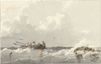 Barco a remo no mar de Frans Arnold Breuhaus de Groot