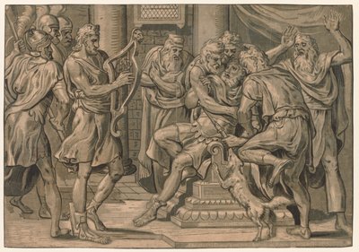 David Tocando Harpa antes de Saul, 1555. de Frans Floris