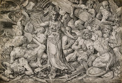 Victoria cercada por prisioneiros e troféus, 1552. de Frans Floris