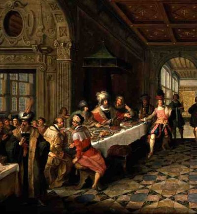 Detalhe da Festa de Salomé Apresentando a Cabeça de São João Batista ao Rei Herodes de Frans Francken