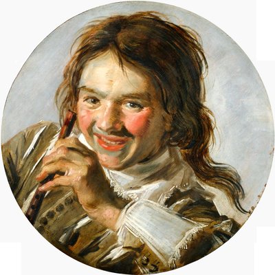 Meia retrato de um menino rindo com flauta de Frans Hals