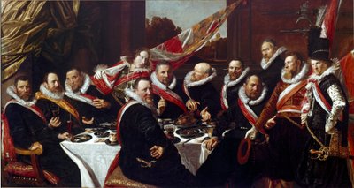 O Banquete dos Oficiais do Corpo de Arqueiros de São Jorge de Haarlem Pintura de Franz Hals (ca. 1580-1666) 1616 Sol. 170 x120 cm Haarlem, Museu Frans Hals, Holanda de Frans Hals