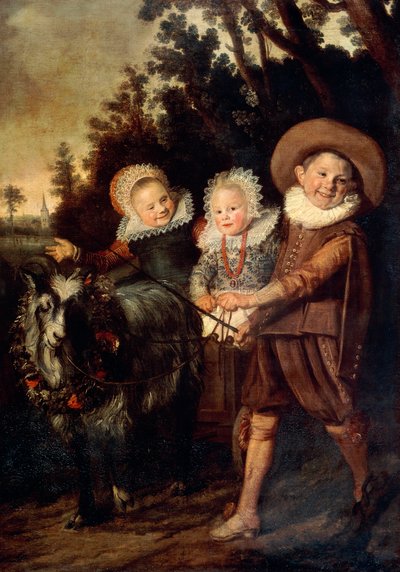 Três crianças com carrinho de cabras, c.1620 (óleo sobre tela) de Frans Hals
