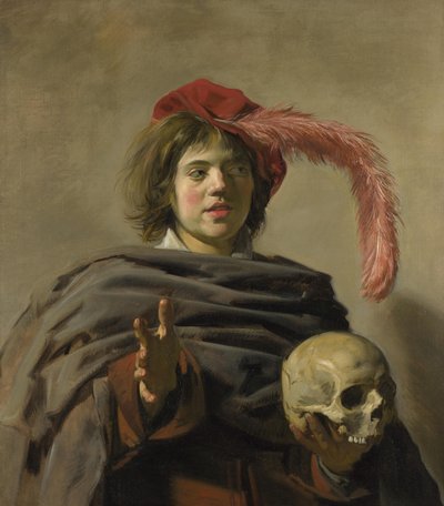 Jovem segurando uma caveira (Vanitas), c.1626 (óleo sobre tela) de Frans Hals