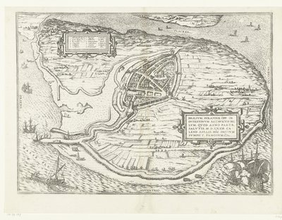 Mapa da ilha de Voorne e mapa de Brielle, 1572
Brilium, Holandiae opp. ob intestinum batavicum bellum, quod anno partae salutis M.D.LXXII. calend aprilis, hîc initium sumpsit, famosum (título sobre o objecto) de Frans Hogenberg
