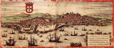 Vista de Lisboa eo Rio Tejo de cidades Mundo de 1572 de Frans Hogenberg