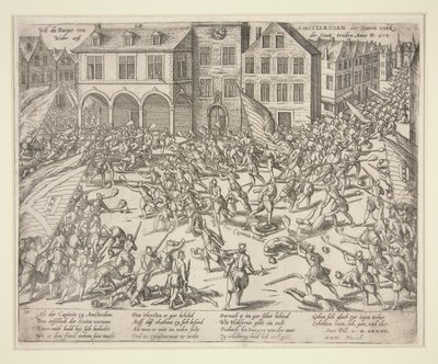 Wie die Burger von Amstelredam der Staten volck Wider au? der Statt treiben (Como os cidadãos de Amesterdão expulsaram as tropas da cidade) de Frans Hogenberg