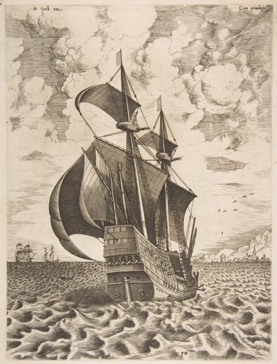 Navegação armada com quatro mestres em direção a um porto de The Sailing Vessels, 1561-65. de Frans Huys