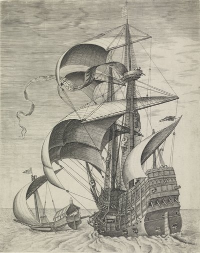 Um navio de guerra acompanhado por uma galé
Navios à vela (título da série) de Frans Huys