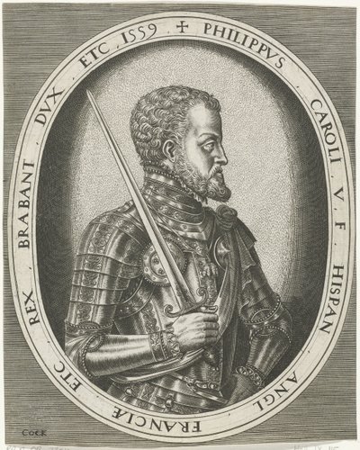 Retrato do rei Filipe II da Espanha Retratos de reis, rainhas, príncipes e princesas (título da série) de Frans Huys