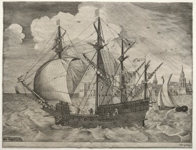 Embarcações à Vela: Quatro-Mestre Armado Colocando no Mar, 1561-65. de Frans Huys