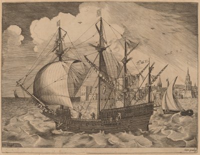 Quatro mestres armados saindo para o mar de Frans Huys after Pieter Bruegel the Elder