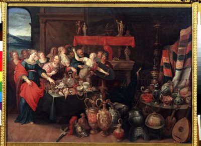 "Aquiles reconhecido por Odisseu entre as filhas do rei Lycomedes" (Aquiles reconhecido) Pintura por Franz (Frans) Francken II o Jovem (1581-1642) ca. 1640 Museu Pushkin Moscovo de Frans II Francken