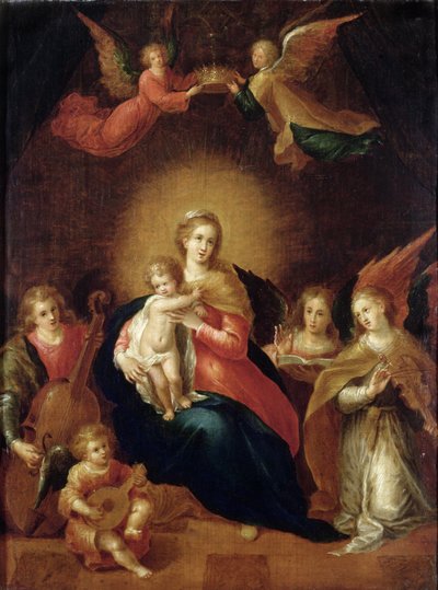 A Virgem e o Menino com anjos da criação de música de Frans II Francken the Younger