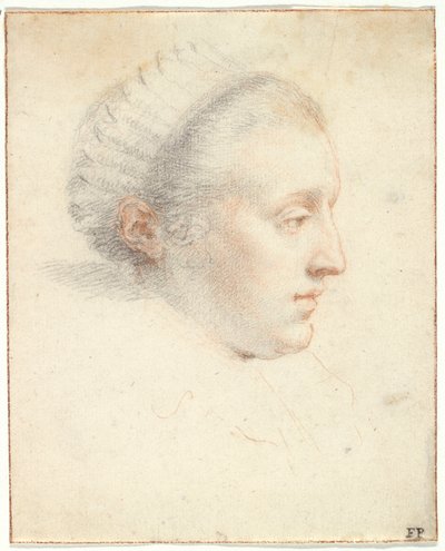 Retrato de perfil de uma senhora (giz preto & vermelho com guache sobre papel) de Frans II Pourbus