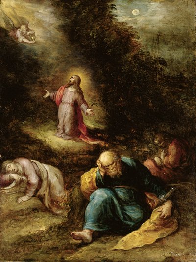 A Agonia no Jardim (óleo sobre cobre realçado com ouro) de Frans II the Younger Francken