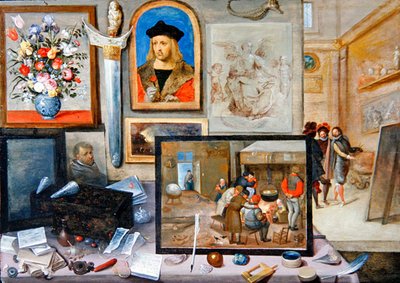 O Interior de um Estúdio de Artista (óleo sobre painel) de Frans II the Younger and workshop Francken